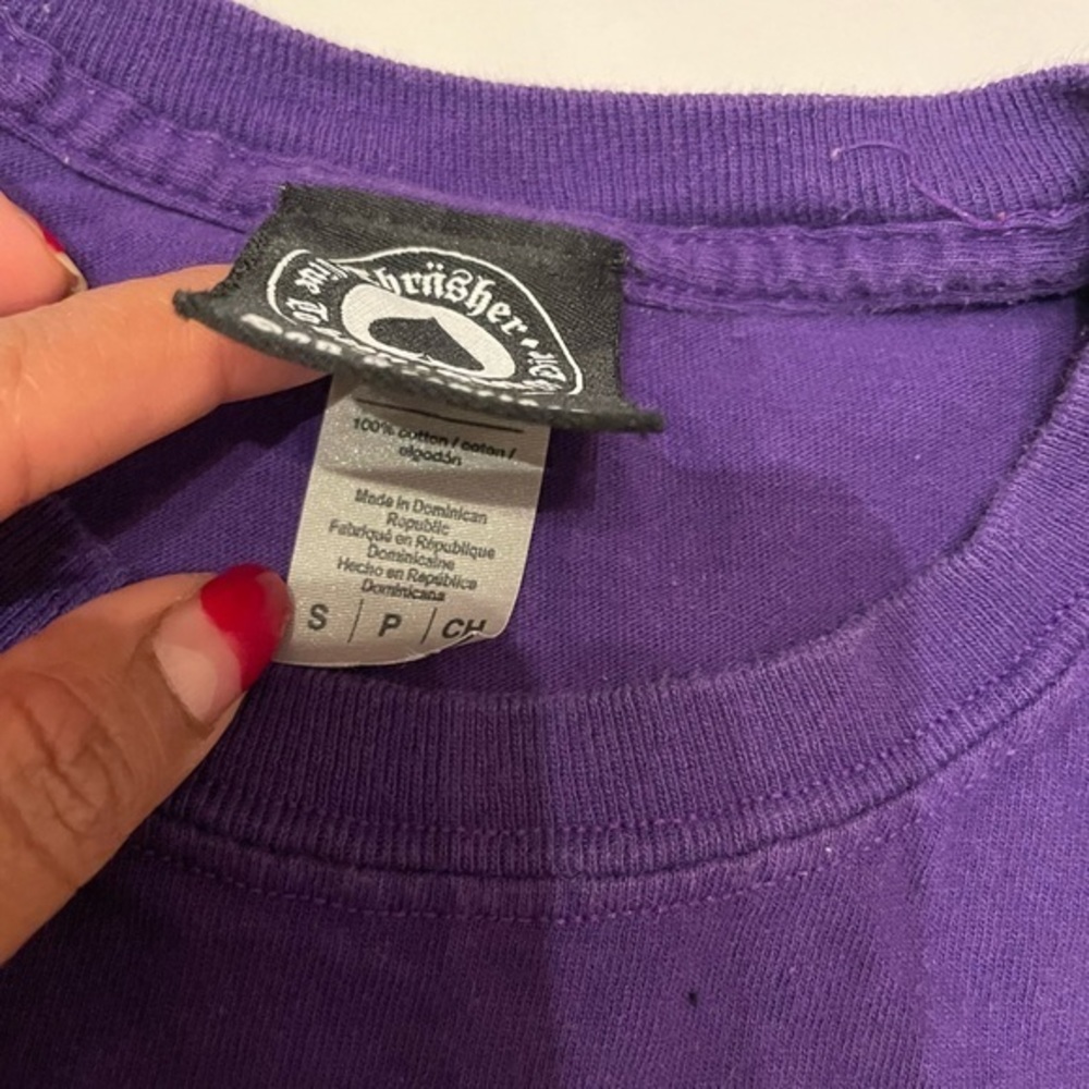 Thrasher Magazine Flame Logo Purple Graphic T-Shirt Mens Small Skateboarding Tee - Picture 6 of 8